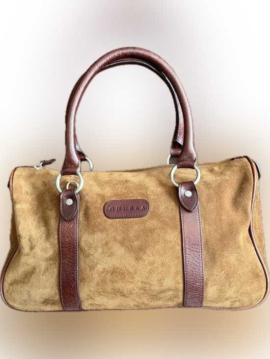 Ghurka Handbags - Brown Churka Leather Handbag, Detachable Shoulder Strap, Suede, Like New!